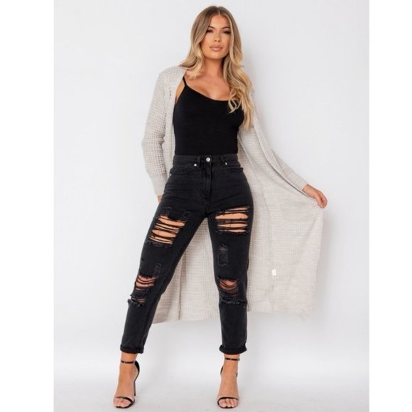 Knitted Long Sleeve Open Front Long Maxi Cardigan Sweater Duster - Picture 2 of 16